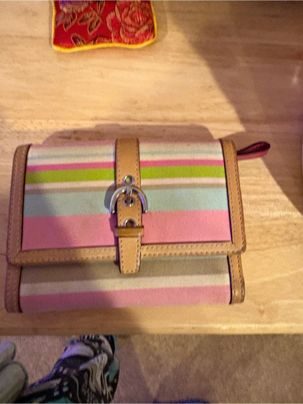 Coach Pink and Tan Striped Wallet